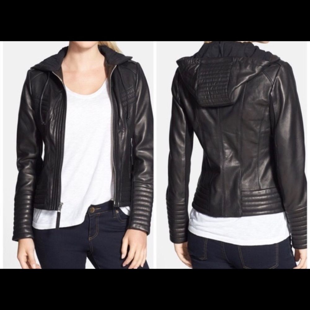 Michael Korda Leather Jacket w/ hood